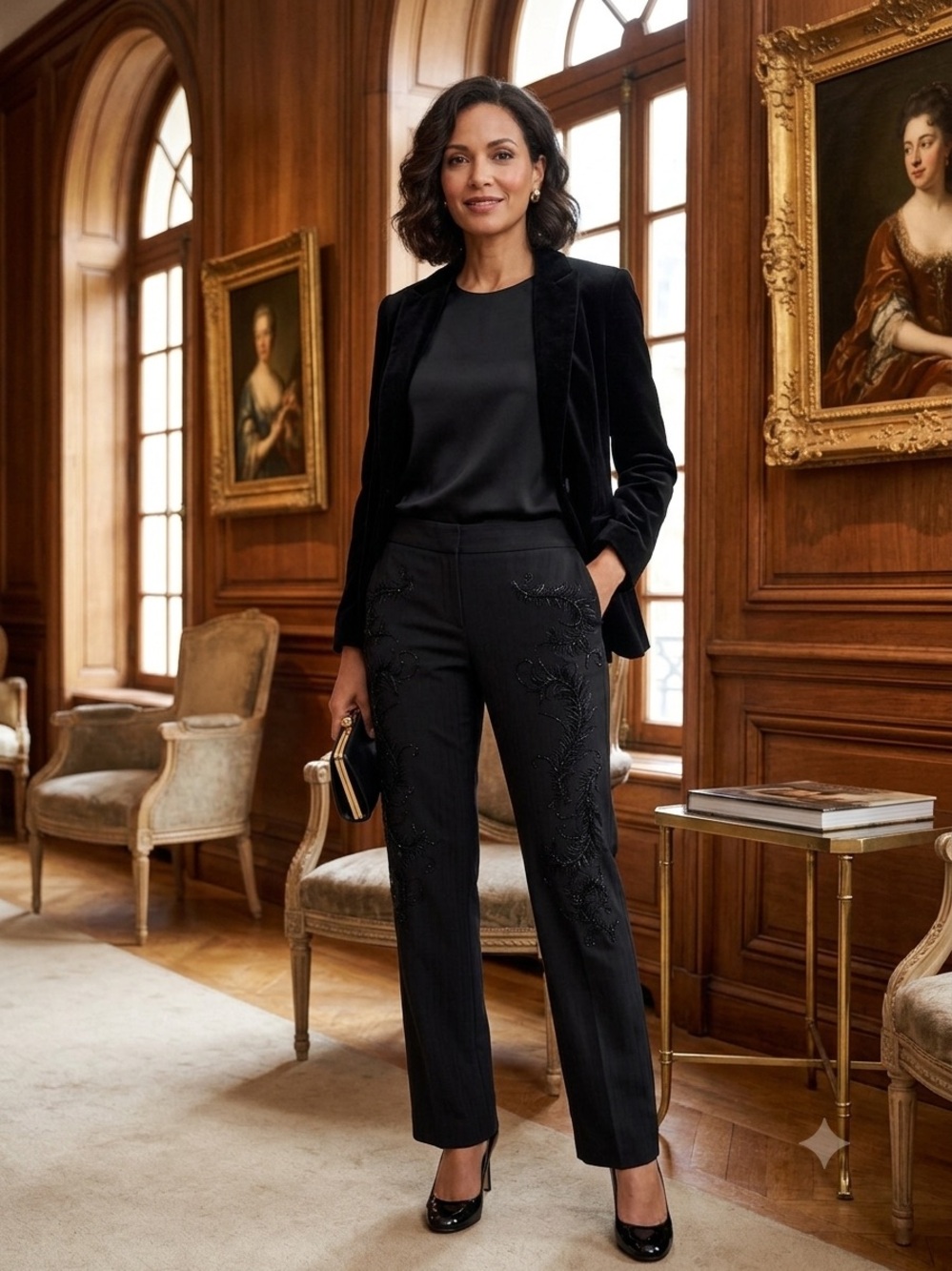 Express Black Beaded Dressy Straight-Leg Pants